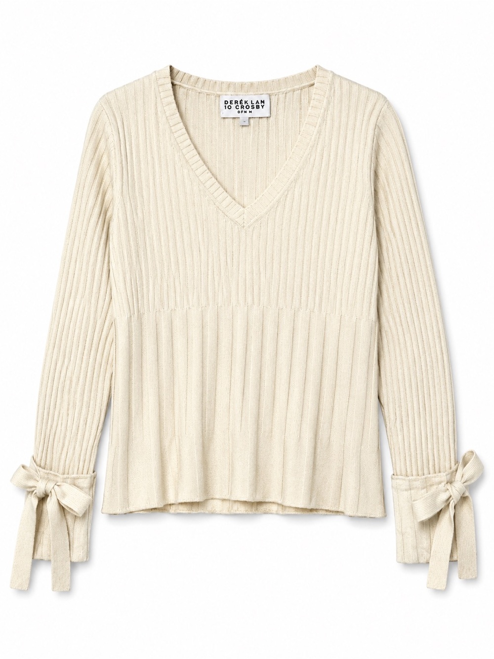 Derek Lam 10‎ Crosby Ribbed Tie Cuff Peplum Sweater Ivory Wool Blend M